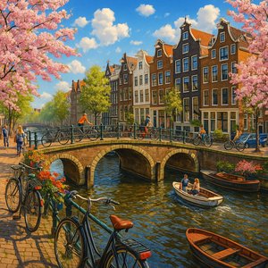 Vibrant Spring Day on Amsterdam Canals