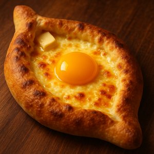 Adjaruli Khachapuri with Molten Cheese and Bright Egg Yolk