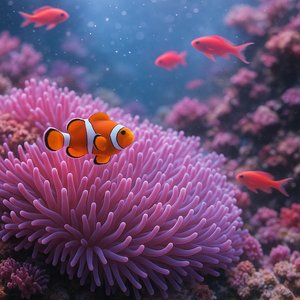 Anemone Embrace: Clownfish in Magenta Light