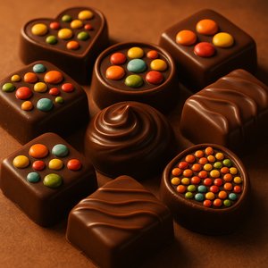 Artisanal Chocolate Assortment with Colorful Candy Accents