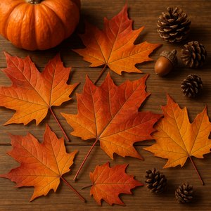 Autumn Maple Leaves Flatlay — Warm Holiday Decor