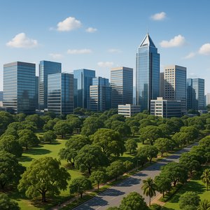 Bangalore Tech Skyline with Lush Urban Park