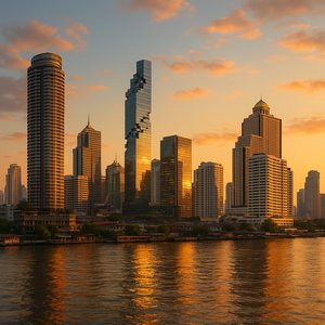 Bangkok Sunset Skyline on the Chao Phraya