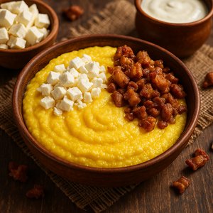 Bright Carpathian Banosh with Brynza and Cracklings