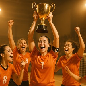 Captain Lifts the Cup: Futsal Victory Celebration