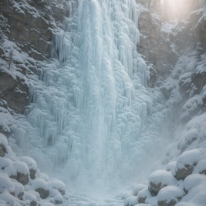 Cathedral of Ice — Frozen Waterfall in Winter Light
