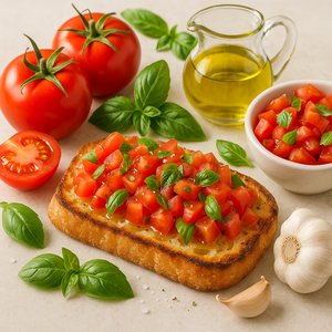 Classic Tomato Basil Bruschetta on Toasted Ciabatta
