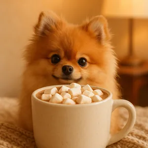 Cozy Peek Pomeranian and Hot Chocolate