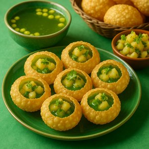 Crispy Pani Puri with Spicy Green Water