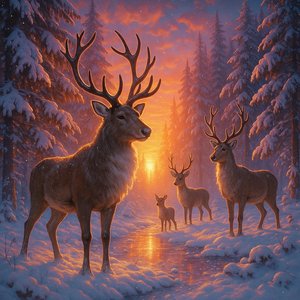 Enchanted Reindeer Forest at Sunset