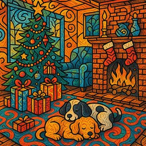 Festive Urban Living Room: A Comic-Style Christmas Scene
