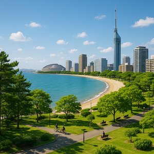 Fukuoka Seaside Park at Bright Daylight