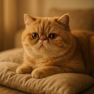 Ginger Exotic Shorthair on a Cozy Pillow