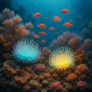 Glowing Coral Garden with Playful Reef Fish
