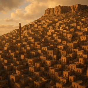 Golden Hour Over Mardin: Sandstone Houses on the Hillside