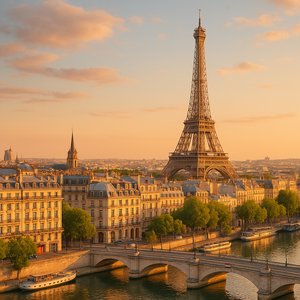 Golden Hour Over Paris: Eiffel Tower and the Seine