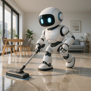 Helper Robot Mopping in a Modern Apartment