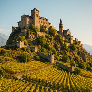 Hilltop Castle over Sion Vineyards at Golden Hour