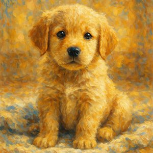 Impressionist Painting of Golden Retriever Puppy