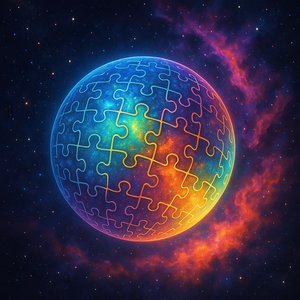 Jigsaw Planet im Neon-Nebel