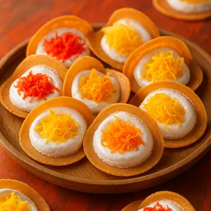 Khanom Buang Thai Crispy Coconut Pancakes with Foi Thong