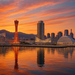 Kobe Harbor Sunset — City Skyline & Reflections