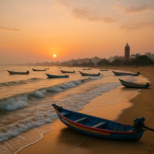 Marina-Morgen: Sonnenaufgang an Chennais Küste
