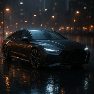 Midnight Fastback — Rainy Night Luxury Sedan