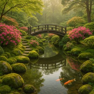 Morning Serenity — Japanese Garden Bridge