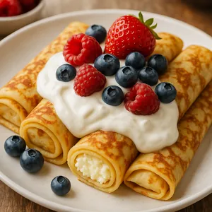 Nalysnyky with Sweet Cheese Sour Cream and Fresh Berries