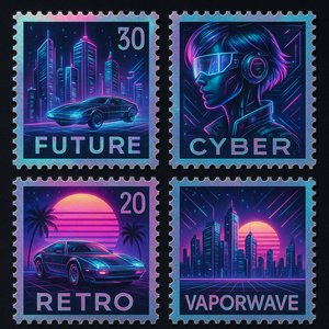 Neon Retro Cyberpunk Stamp Set