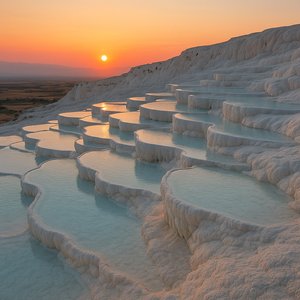 Pamukkale Terraces at Sunset