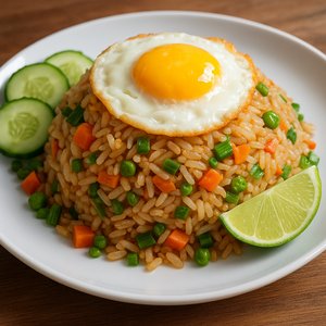 Photorealistic Thai Fried Rice (Khao Pad) with Fried Egg and Lime