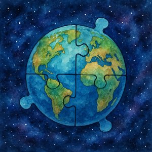 Puzzle Planet — Watercolor Earth in Space