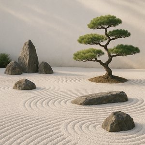 Quiet Circle — Minimal Zen Garden with Bonsai Pine