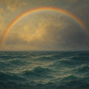 Rainbow Over a Restless Sea