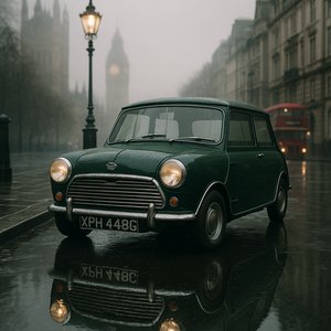 Londres Lluvioso Mini — Verde Clásico en una Calle Brumosa