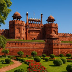 Red Fort, Delhi — Lush Gardens and Red Sandstone Facade