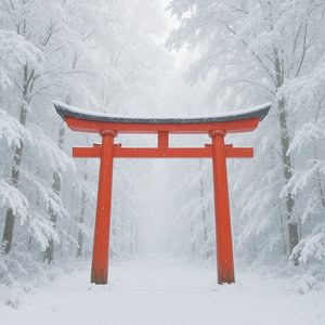 Red Torii in Winter Silence