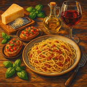 Rustic Italian Dinner — Spaghetti Carbonara and Bruschetta