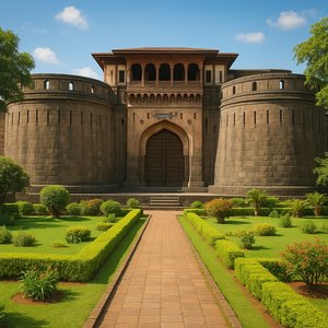 Shaniwar Wada Gate, Pune — Sunlit Fortress and Gardens