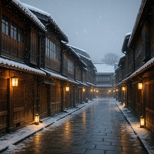 Snowy Evening in Kanazawa's Higashi Chaya District