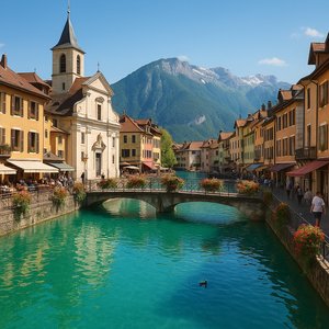 Sunlit Canal of Annecy Old Town