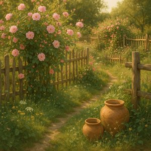 Sunlit Country Rose Path