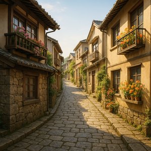 Sunlit Stone Street in Nagasaki