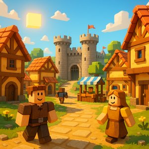 Sunny Block-Style Medieval Village