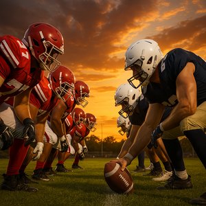 Sunset Faceoff: Gridiron Linemen Ready for the Snap