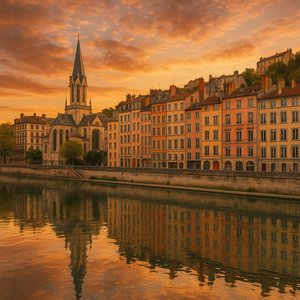 Sonnenuntergangs‑Spiegelungen an der Saône — Vieux Lyon