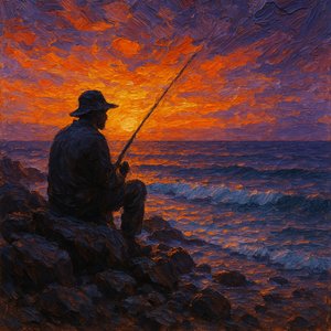 Sunset Vigil: Fisherman on the Rocks