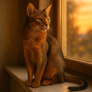 Sunset Watch: Elegant Abyssinian on a Windowsill